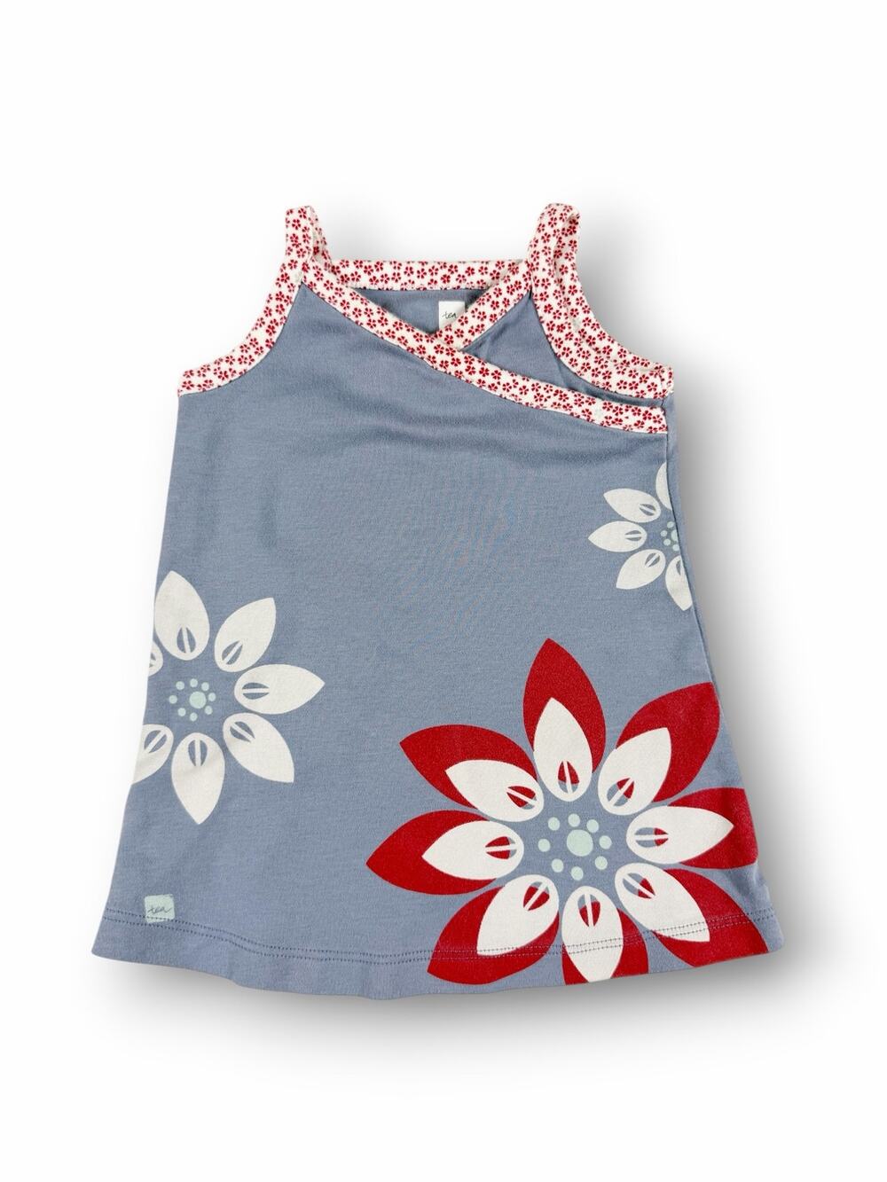 Tea Collection Floral Wrap Neck Tank Dress Blue Red Size 3-6 months